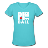 aqua / S I Heart Pickleball - Women's Premium V-Neck Cotton Tee