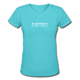 aqua / S My Superpower is Pickleball - Women’s Premium V-Neck Cotton Tee