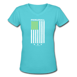 aqua / S Pickleball Flag - Women's Premium V-Neck Cotton Tee