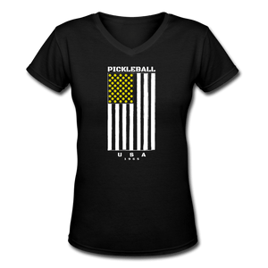 black / S Pickleball Flag - Women's Premium V-Neck Cotton Tee