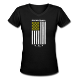 black / S Pickleball Flag - Women's Premium V-Neck Cotton Tee