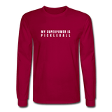 dark red / S My Superpower is Pickleball - Men's Premium Long Sleeve Cotton Tee