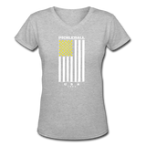 gray / S Pickleball Flag - Women's Premium V-Neck Cotton Tee