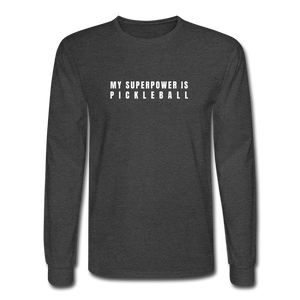 heather black / S My Superpower is Pickleball - Men's Premium Long Sleeve Cotton Tee