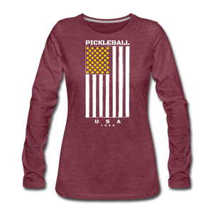 heather burgundy / S Pickleball Flag - Women's Premium Long Sleeve Tee