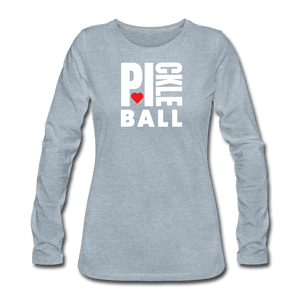 heather ice blue / S I Heart Pickleball - Women's Premium Long Sleeve Tee