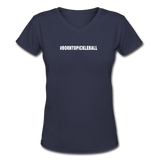 navy / S #BORNTOPICKLEBALL - Women's Premium V-Neck Cotton Tee