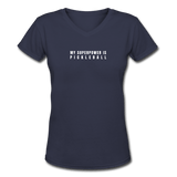 navy / S My Superpower is Pickleball - Women’s Premium V-Neck Cotton Tee