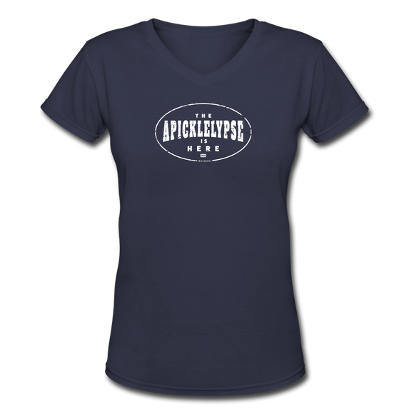 navy / S The Apicklelypse is Here! - Women's Premium V-Neck Cotton Tee