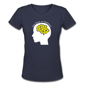 navy / S Your brain on pickleball. - Women's Premium V-Neck Cotton Tee