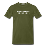 olive green / S My Superpower is Pickleball - Men's Premium Cotton Tee