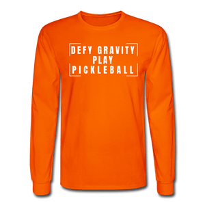 orange / S Defy gravity. Play pickleball. - Men's Long Sleeve Tee