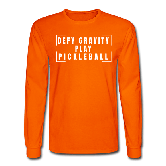 orange / S Defy gravity. Play pickleball. - Men's Long Sleeve Tee