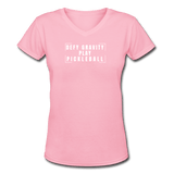 pink / S Defy Gravity. Play Pickleball. - Women's Premium V-Neck Cotton Tee