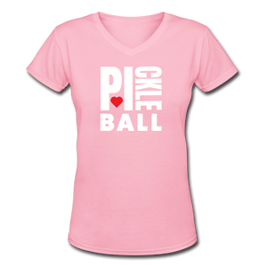 pink / S I Heart Pickleball - Women's Premium V-Neck Cotton Tee