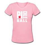 pink / S I Heart Pickleball - Women's Premium V-Neck Cotton Tee