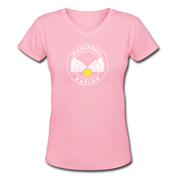 pink / S Pickleball Nation - Women's Premium V-Neck Cotton Tee