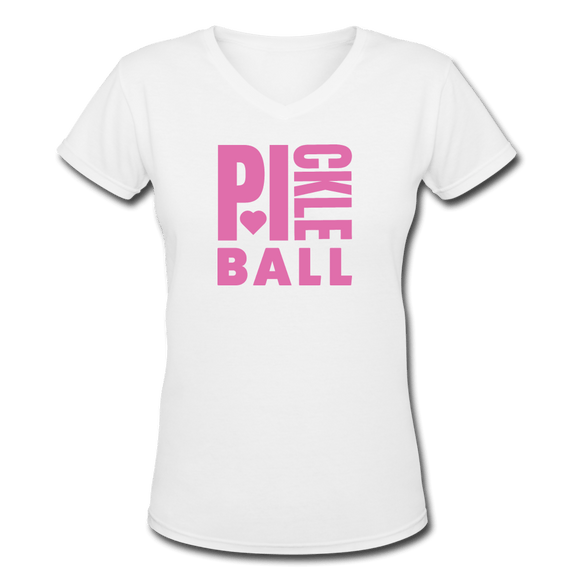 white / S I Heart Pickleball - Women's Premium V-Neck Tee