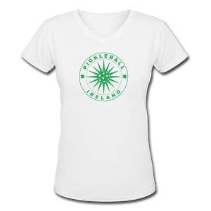 white / S Pickleball Ireland - Women's Premium V-Neck Cotton Tee